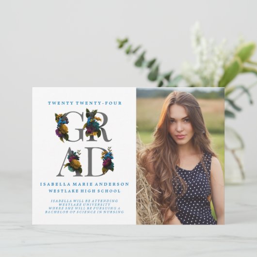 ムーディエレガントフローラ写真の卒業発表 招待状 (スタンド正面)