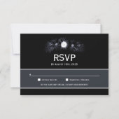 ムーディエレガントブラックフローラウェディングRSVP 出欠カード (正面)