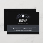 ムーディエレガントブラックフローラウェディングRSVP 出欠カード (正面/裏面)