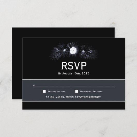 ムーディエレガントブラックフローラウェディングRSVP 出欠カード (正面/裏面)