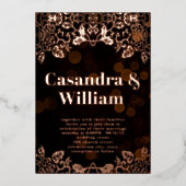 ムーディエレガントブラックフローラ金ゴールド結婚の 箔招待状 (正面)