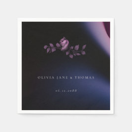 ムーディエレガントモダン・ダーク・パープル・フローラ結婚ズ スタンダードカクテルナプキン