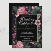 ムーディエレガントレトロピンクフローラボホ結婚ー 招待状 (正面/裏面)