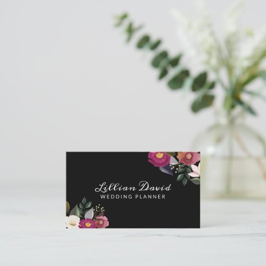 ムーディエレガントーおよび水色フローラ配置 名刺 (スタンド正面)