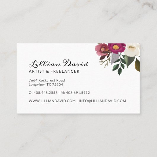 ムーディエレガントーおよび水色フローラ配置 名刺 (裏面)