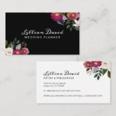 ムーディエレガントーおよび水色フローラ配置 名刺 (正面/裏面)