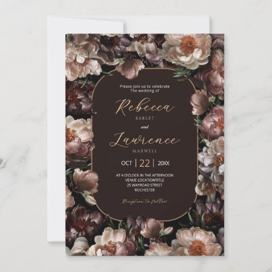 ムーディエレガントーな花の濃い結婚式招待状 招待状 (正面)