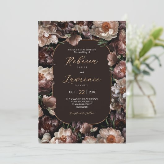 ムーディエレガントーな花の濃い結婚式招待状 招待状 (スタンド正面)