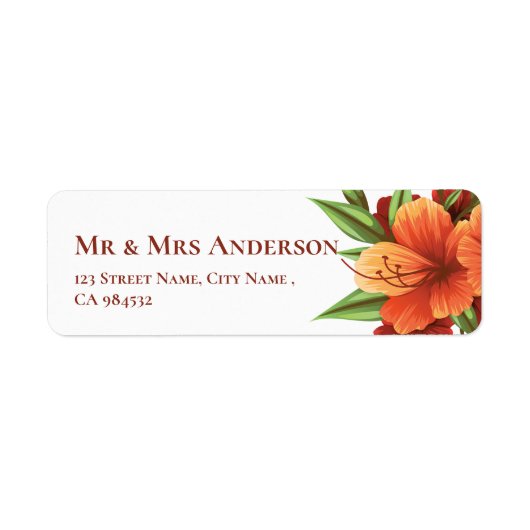 ムーディエレガントーのオレンジ色のフローラのアドレ結婚ス ラベル (正面)