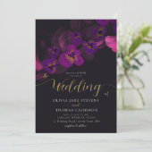 ムーディエレガントーダークパープルのランのフローラ結婚ズ 招待状 (スタンド正面)