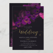 ムーディエレガントーダークパープルのランのフローラ結婚ズ 招待状 (正面/裏面)