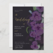 ムーディエレガントーダークパープルの蘭の花束結婚の 招待状 (正面)
