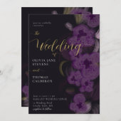 ムーディエレガントーダークパープルオーキズリース結婚ズ 招待状 (正面/裏面)