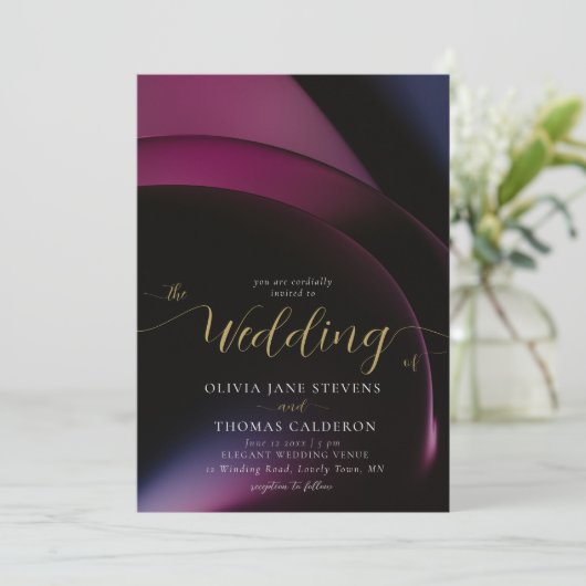 ムーディエレガントーダークパープルジオメトリアーチ結婚ズ 招待状 (スタンド正面)