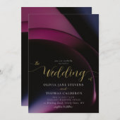 ムーディエレガントーダークパープルジオメトリアーチ結婚ズ 招待状 (正面/裏面)