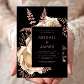 ムーディエレガントーダークフローラアイボリーバラ金ゴールド結婚の 招待状