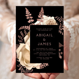 ムーディエレガントーダークフローラアイボリーバラ金ゴールド結婚の 招待状