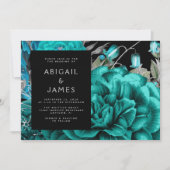ムーディエレガントーダークフローラティール(緑がかった色)シルバー結婚ズ 招待状 (正面)