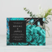 ムーディエレガントーダークフローラティール(緑がかった色)シルバー結婚ズ 招待状 (スタンド正面)