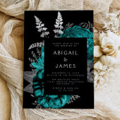ムーディエレガントーダークフローラティール（緑がかった色）シルバー結婚ズ 箔招待状