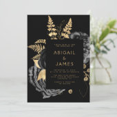 ムーディエレガントーダークフローラブラック金ゴールド結婚ズ 招待状 (スタンド正面)