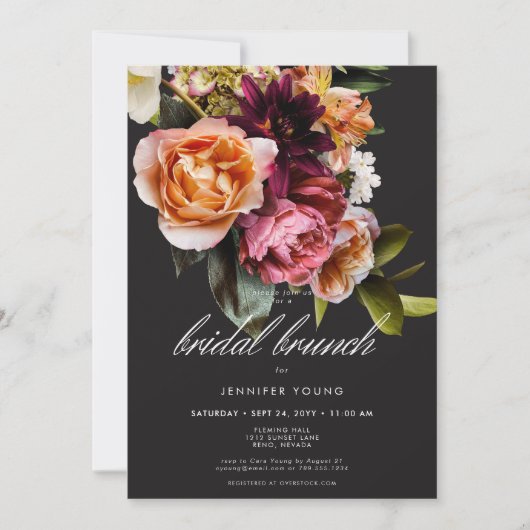 ムーディエレガントーバーガンディ&ピンクフローラブライダルブランチ 招待状 (正面)