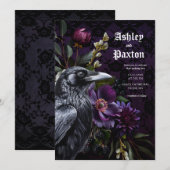 ムーディエレガントーパープルゴシックガーデンフローラカラス 招待状 (正面/裏面)