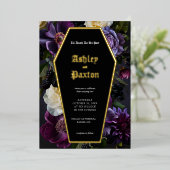 ムーディエレガントーパープルゴシックガーデン結婚フローラ 箔シーズンカード (立ち正面)