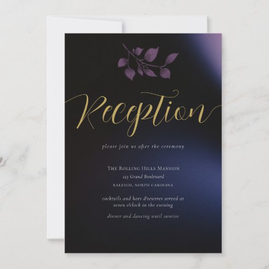 ムーディエレガントーパープルフローラのエンク結婚ロージャカード 招待状 (正面)