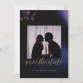 ムーディエレガントーパープルフローラ結婚式の日付を保存 招待状 (正面)