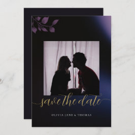 ムーディエレガントーパープルフローラ結婚式の日付を保存 招待状