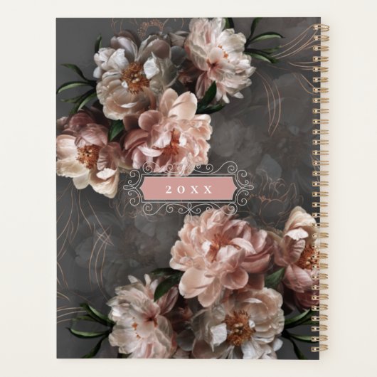 ムーディエレガントーピンクの花のヴィンテージ渦巻きカスタム型 プランナー手帳 (裏面)