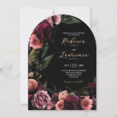 ムーディエレガントーフラワーブラック結婚アーチ 招待状 (正面)