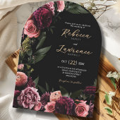 ムーディエレガントーフラワーブラック結婚アーチ 招待状