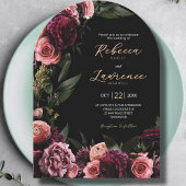 ムーディエレガントーフラワーブラック結婚アーチ 招待状