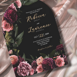 ムーディエレガントーフラワーブラック結婚アーチ 招待状