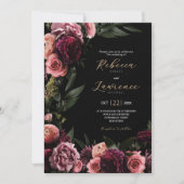 ムーディエレガントーフラワーブラック結婚式招待状 招待状 (正面)