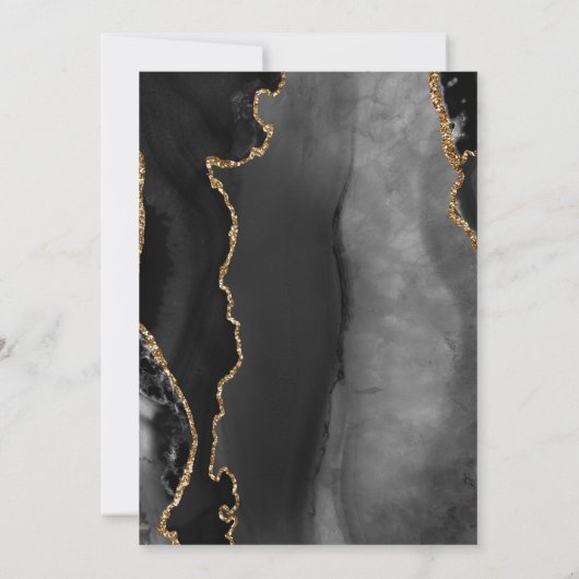 ムーディエレガントーブラックアゲート金ゴールドグリッター結婚ズ 招待状 (裏面)