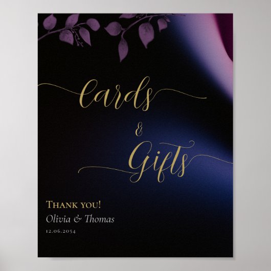 ムーディエレガントーブラックダークパープルユーカリ結婚ズ ポスター (正面)