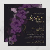 ムーディエレガントーブラックパープルオーキズブライダルシャワー 招待状 (正面/裏面)