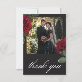 ムーディエレガントーブラッドレッドローズフローラ写真結婚の サンキューカード (正面)