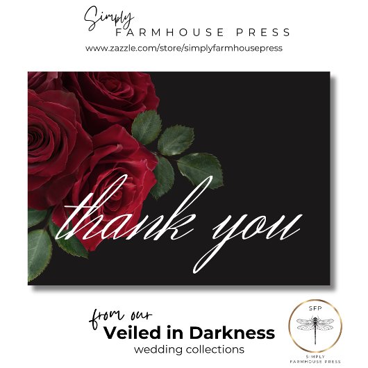 ムーディエレガントーブラッドレッドローズフローラ結婚ズ サンキューカード