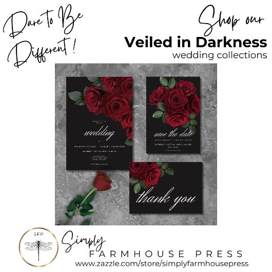 ムーディエレガントーブラッドレッドローズフローラ結婚ズ 招待状