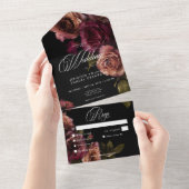 ムーディエレガントーミュートRust & Burgundyフローラディナー オールインワン招待状 (貼ってはがせる)