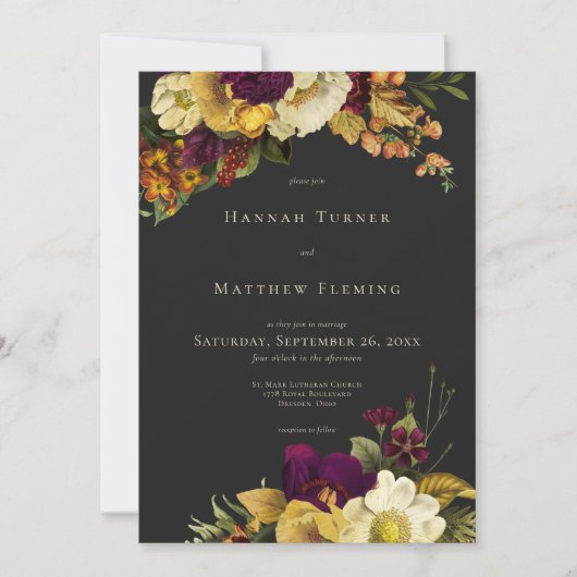 ムーディエレガントー宝石ヴィンテージフローラ結婚の 招待状 (正面)