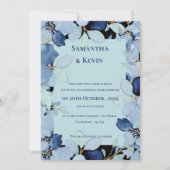 ムーディエレガントー水色ブルーフローラ結婚ズ 招待状 (正面)
