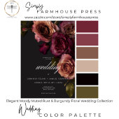 ムーディエレガントー消音Rust & BurgundyフローラQRコード オールインワン招待状