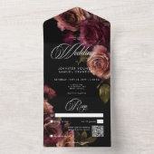 ムーディエレガントー消音Rust & BurgundyフローラQRコード オールインワン招待状 (内側)