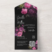 ムーディエレガントー花模様ブラック結婚のQRコード オールインワン招待状 (内側)