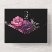 ムーディエレガントー花模様ブラック結婚のQRコード オールインワン招待状 (裏面)